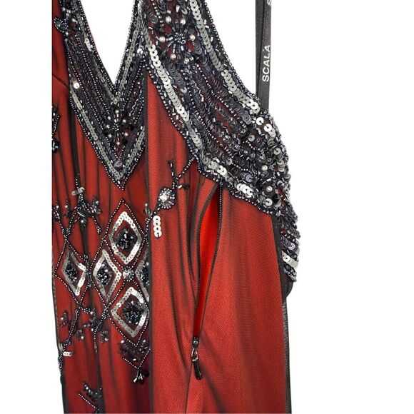 SCALA Women’s Large Beaded Halter Top Red Black Embellished Embroidered RARE - Picture 5 of 8